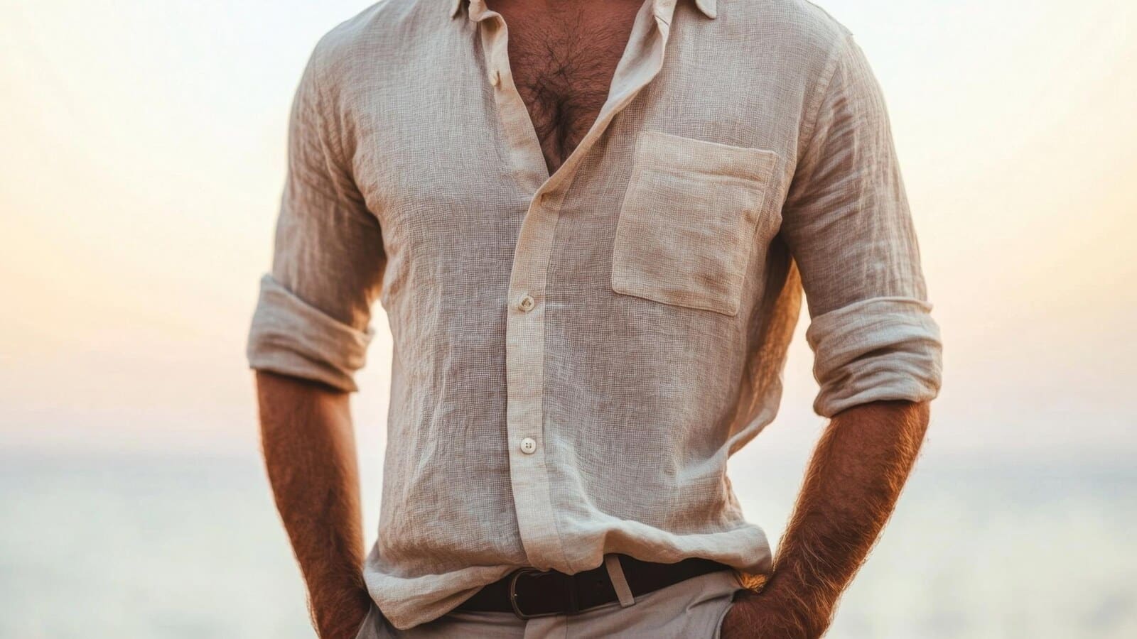 Light linen shirt texture for a warm-weather movie night outfit